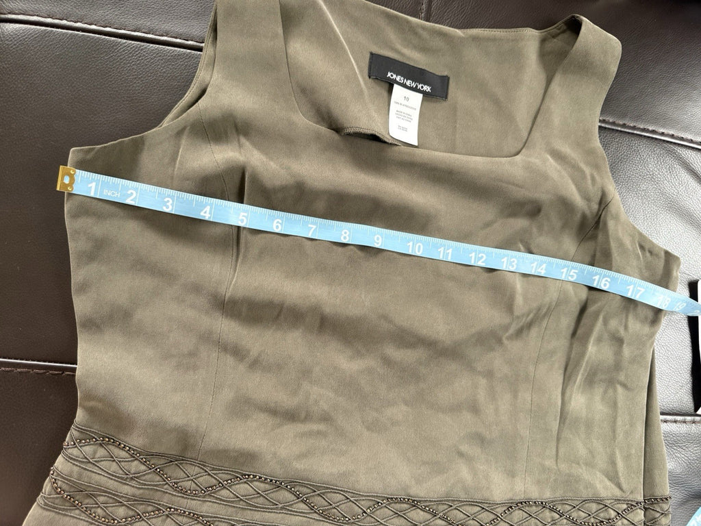 Jones New York Olive Green Beaded Silk Top and Skirt Set Size 6