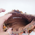 Mary Frances Beaded Tulle Ruffle Wicker Shoulder Bag Mother of Pearl Earthtones