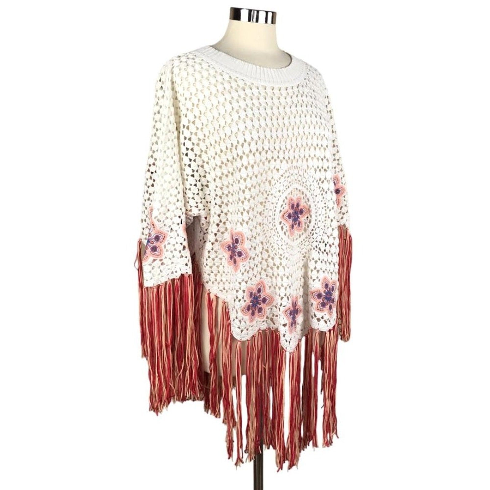 Chloe Fringed Embroidered Crochet Poncho $1795 Size M NWT Rare