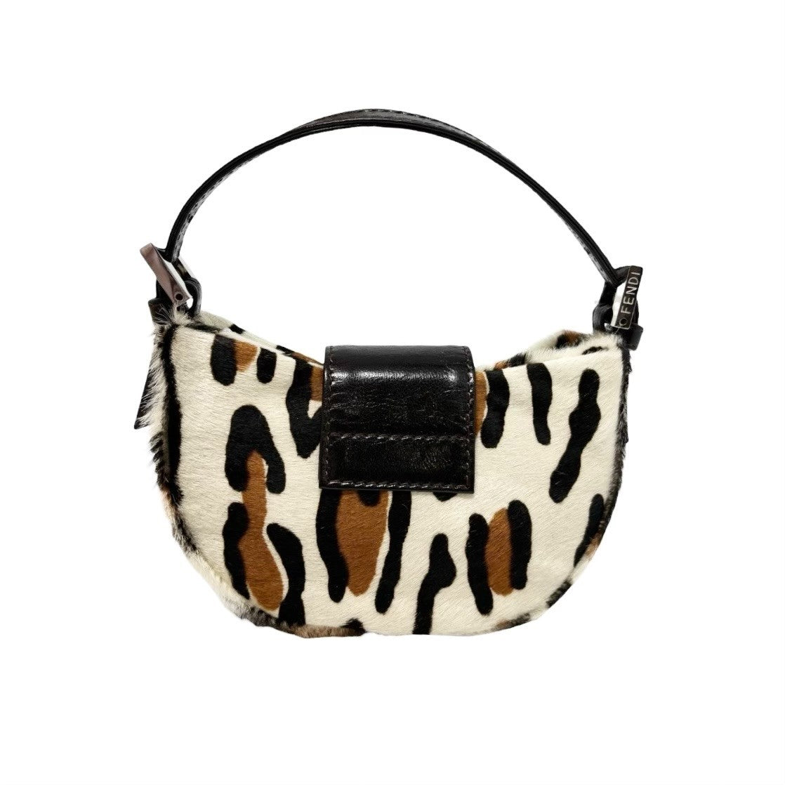 FENDI Vintage Logo Leopard Pony Calf Hair Micro Croissant Handbag Bag White
