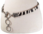 VTG Genuine Leather Calf Hair-On-Hide Metal Link & Toggle Hip Belt Zebra Pattern