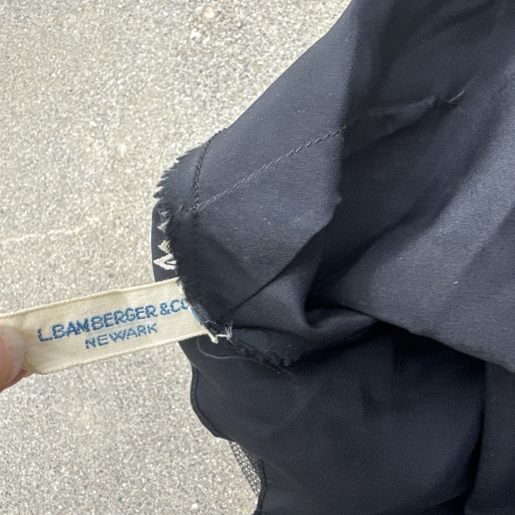 Vintage 1930s Black Mesh Net Gown Ruffles Low Back Bias Cut Art Deco Maxi Dress