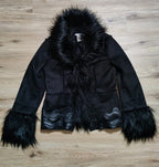 Caché Black Faux Fur Trim Leather Jacket Medium