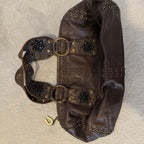 Betsey Johnson Brown Leather Studded Hobo Bag Medium
