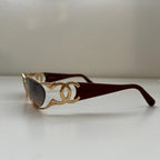 VTG 90s CHANEL Interlocking CC Logo Gold Frame Gradient Lenses Marked Sunglasses