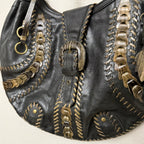 Isabella Fiore Woodland Whipstitch Leather Hobo Bag Black Brown