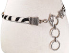 VTG Genuine Leather Calf Hair-On-Hide Metal Link & Toggle Hip Belt Zebra Pattern
