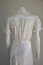Vintage 1930s Light Pink Satin Bias Cut Slip Dress with Bird Embroidery Small Medium