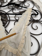 Vtg 70s Christian Dior Lingerie Ivory Lace Silk Nightgown Slip Womens Small