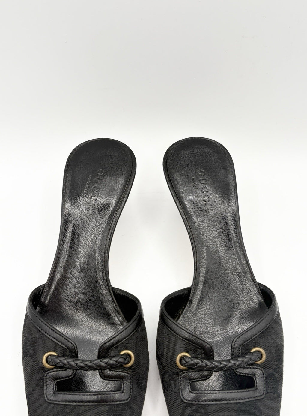 Gucci Black Canvas GG Monogram Kitten Heels with Braid Accent Size EU 35.5