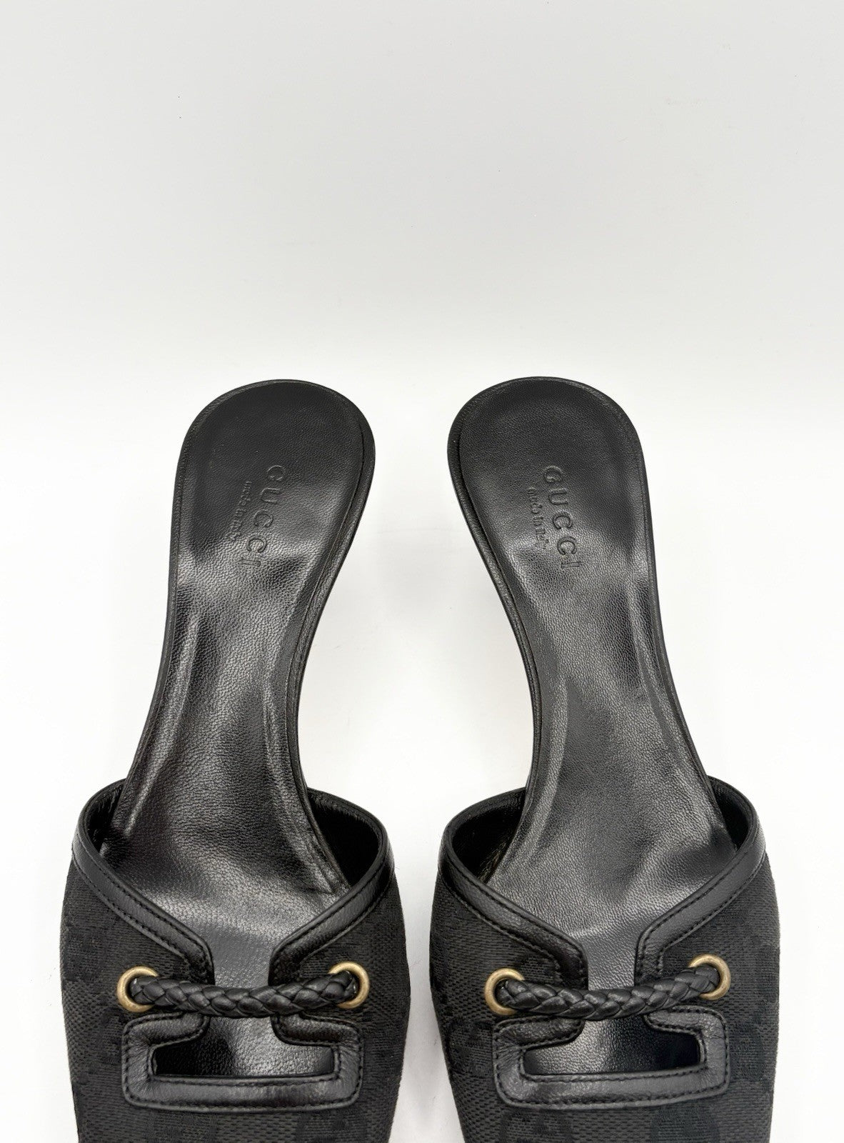 Gucci Black Canvas GG Monogram Kitten Heels with Braid Accent Size EU 35.5