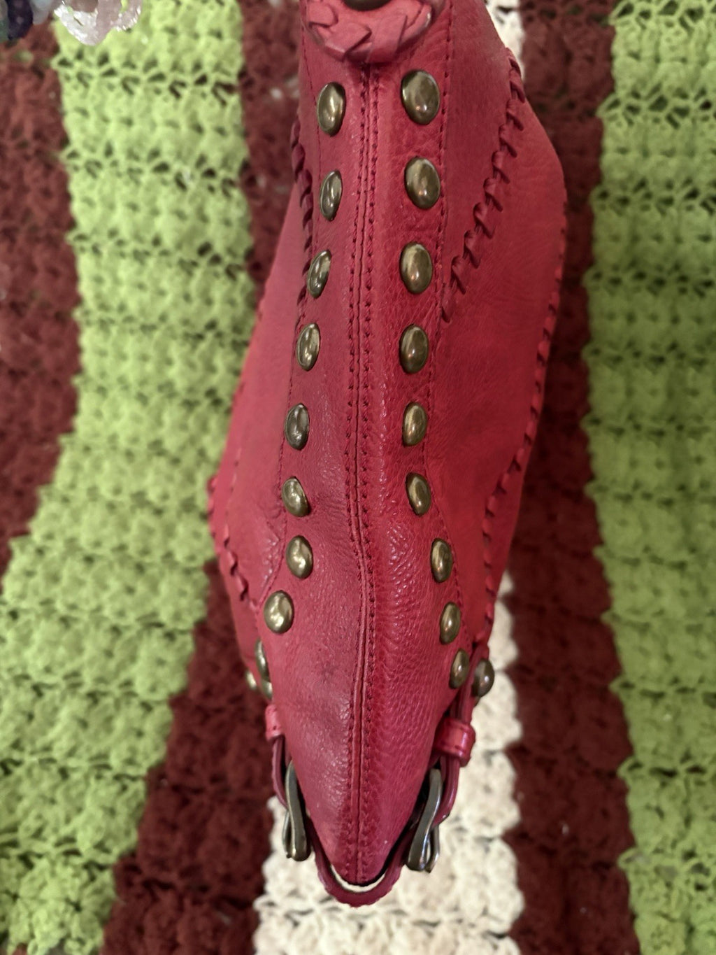 Isabella Fiore Audra Studded Leather Hobo Bag Red