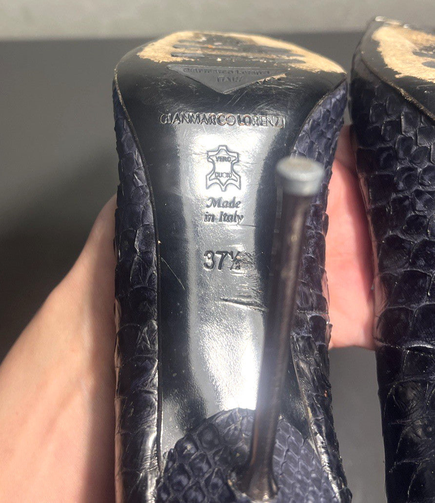 Gianmarco Lorenzi Ladies 37.5 4 Heels Python Exotic Nail Heel Pointed Slim Toe