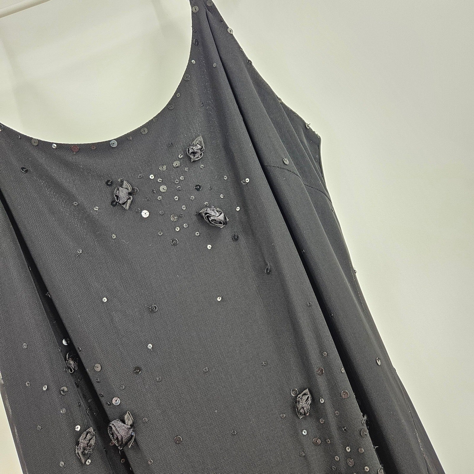 Vintage Cache Dress Black Sequin Flower Mesh Cami