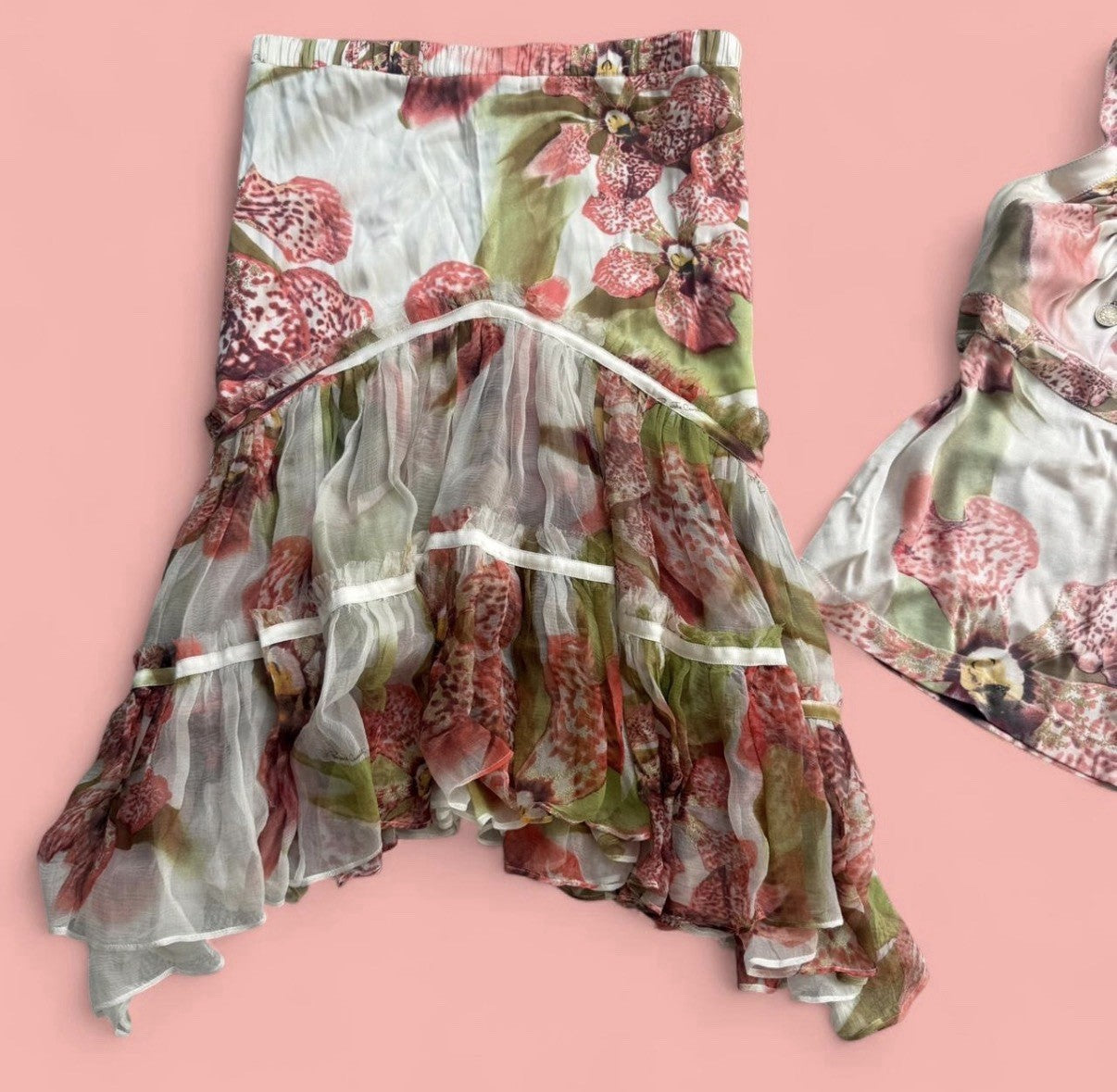 Roberto Cavalli Spring 2004 Orchid Print Two Piece Set Medium