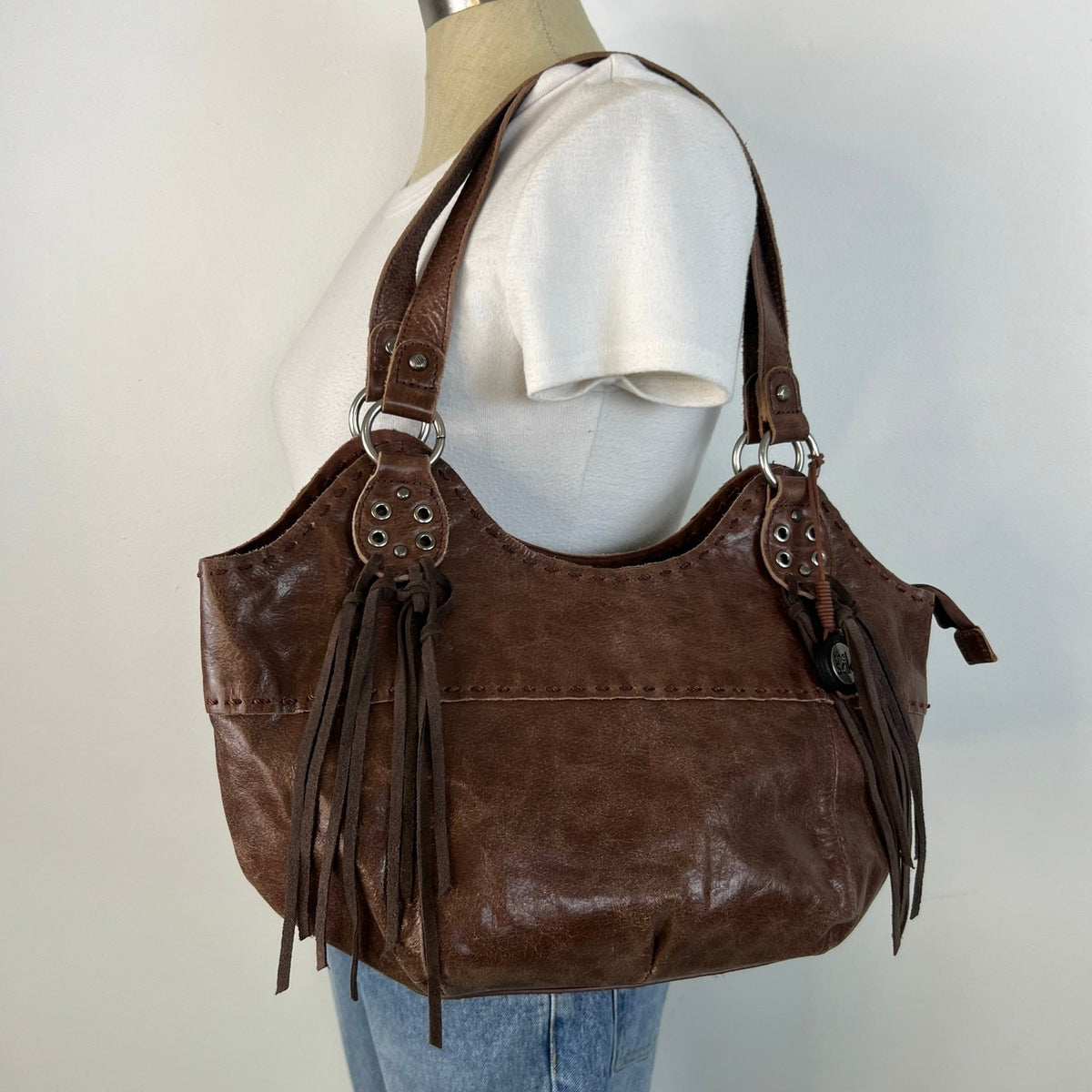 The Sak Brown Leather Fringe Western Shoulder Hobo Bag