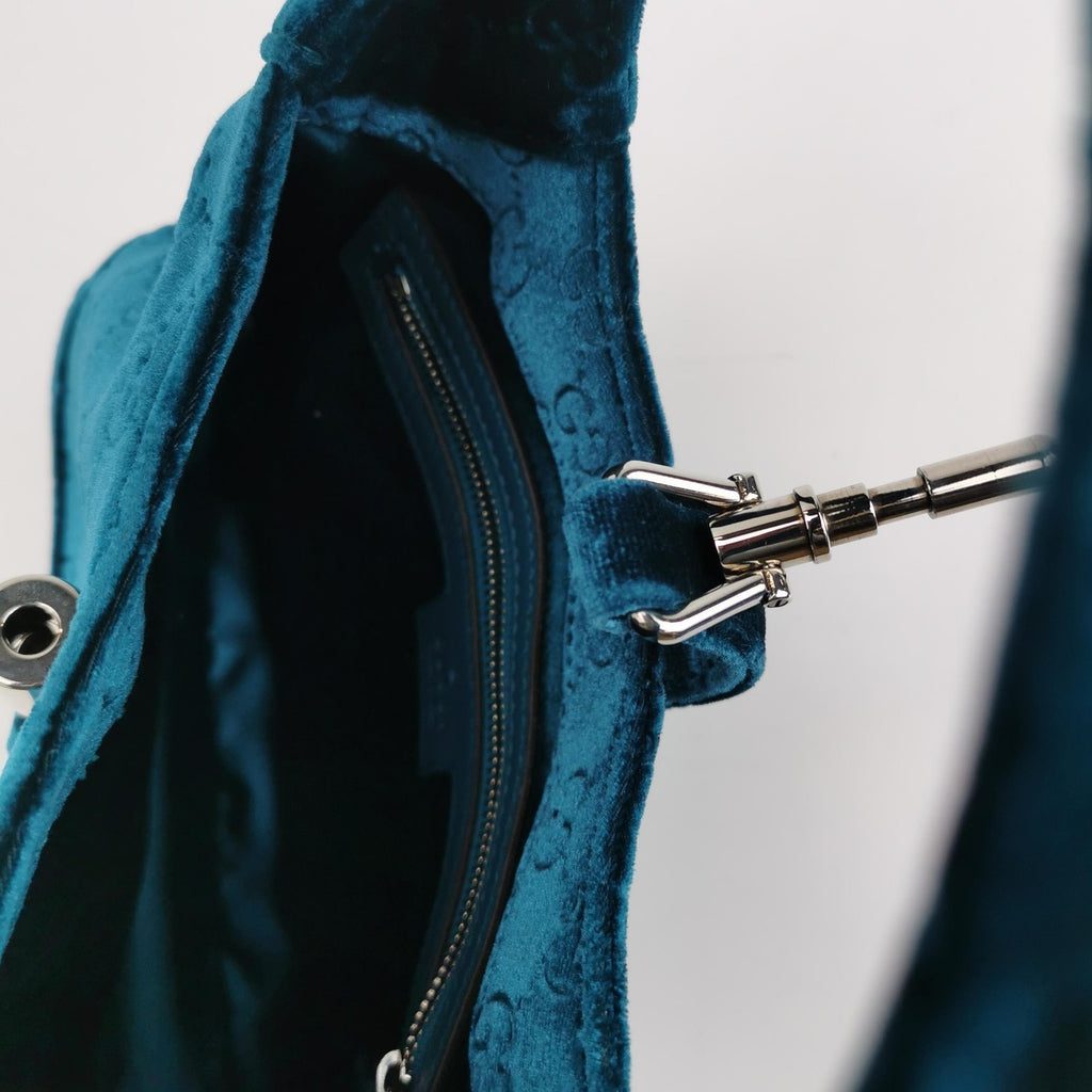 Gucci New Velvet Ashmir GG Monogram Small Jackie 1961 Hobo Velvet Peacock