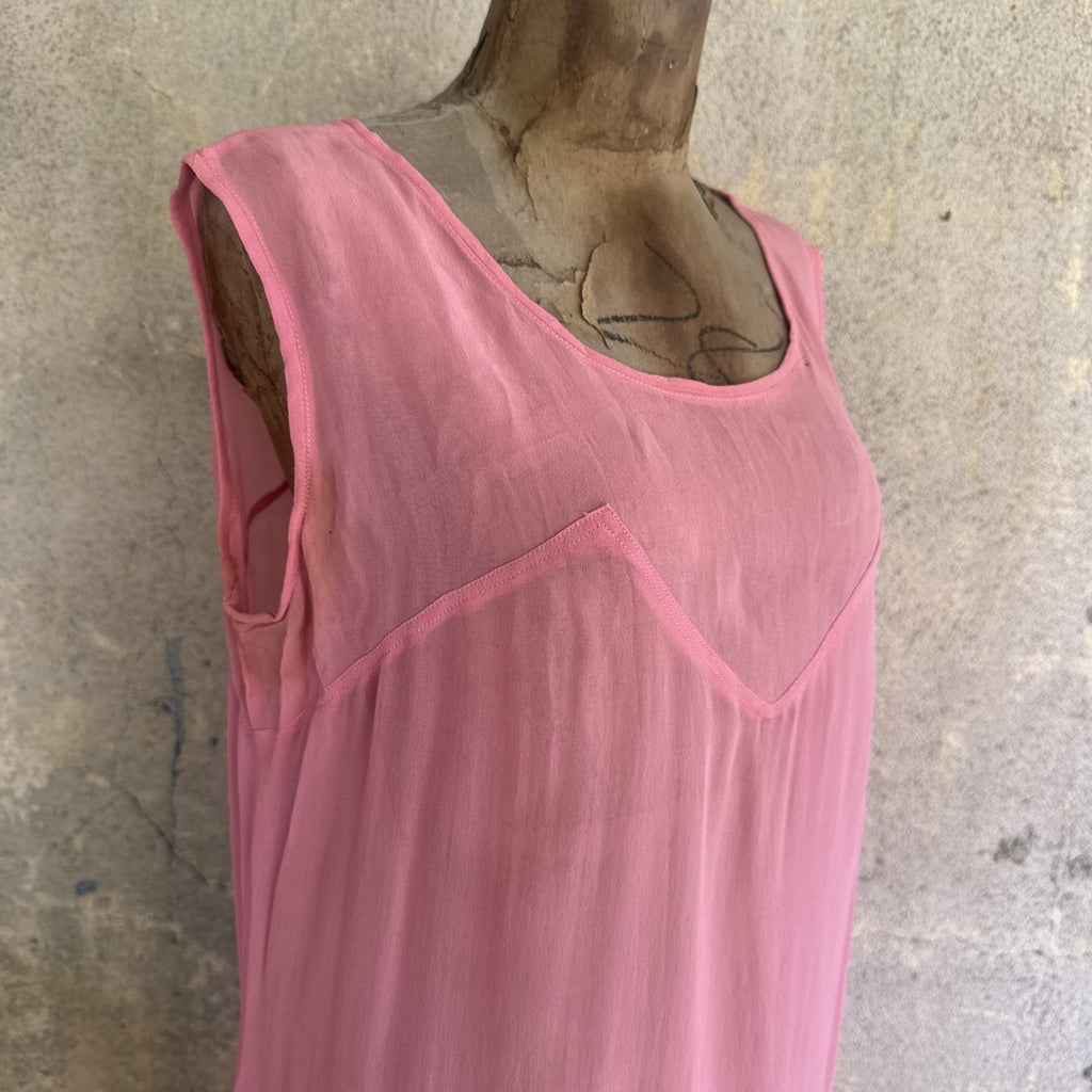 Vintage Late 1920s Early 1930s Bubblegum Pink Silk Chiffon Dress Sheer Ruffle