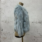 Vintage Y2K Beaded Ice-Blue Fox Fur Cropped Jacket