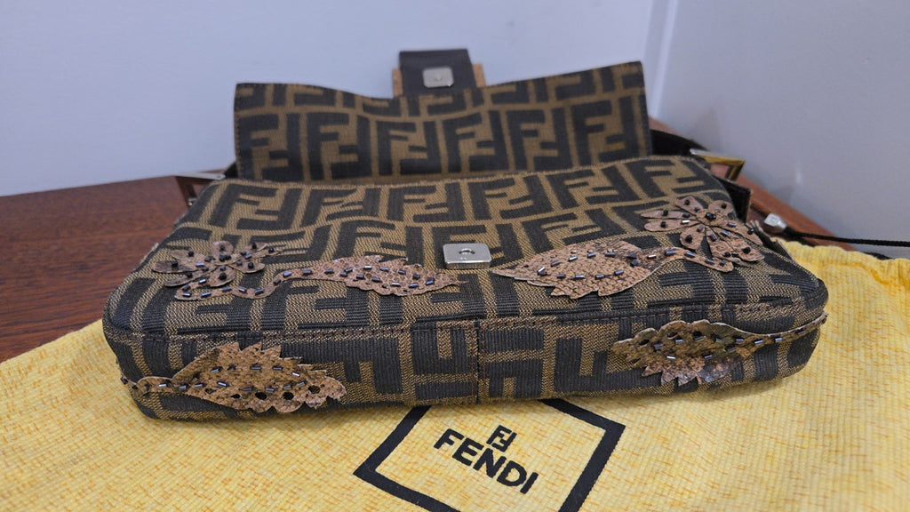 Fendi shoulder bag Mamma Baguette Beaded Flower Zucca Brown