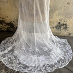 Antique Edwardian White Net Lace Dress Floral Lace Maxi Ruffle Bridal Vintage