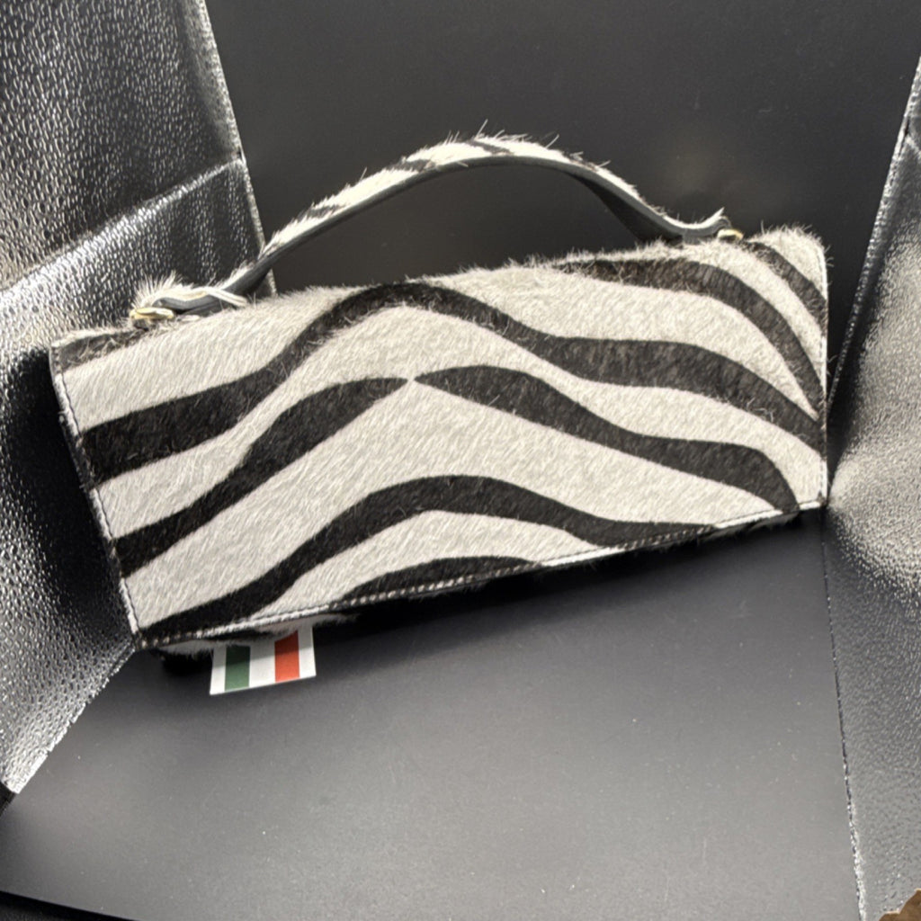 Viola Castellani Zebra Print Leather Fur Top Handle Bag