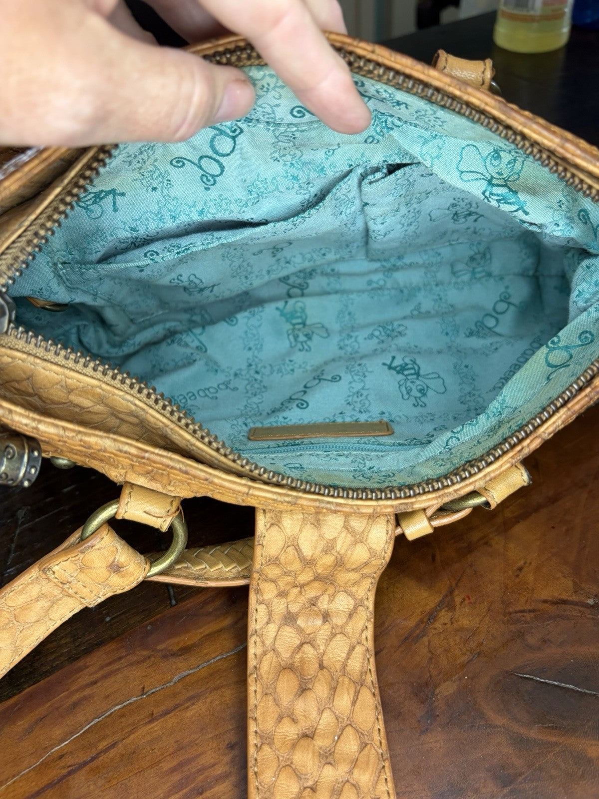 Babeed Brown Leather Snake Print Shoulder Bag