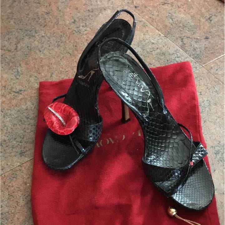 René Caovilla Crystal Embellished Slingback High Heels Black Size 38