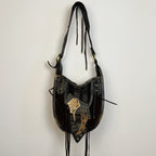 Francesco Biasia Suede Leather Patchwork Hobo Bag