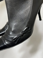 Vtg CHANEL BLACK LEATHER CC LOGO SOCK BOOTS 39