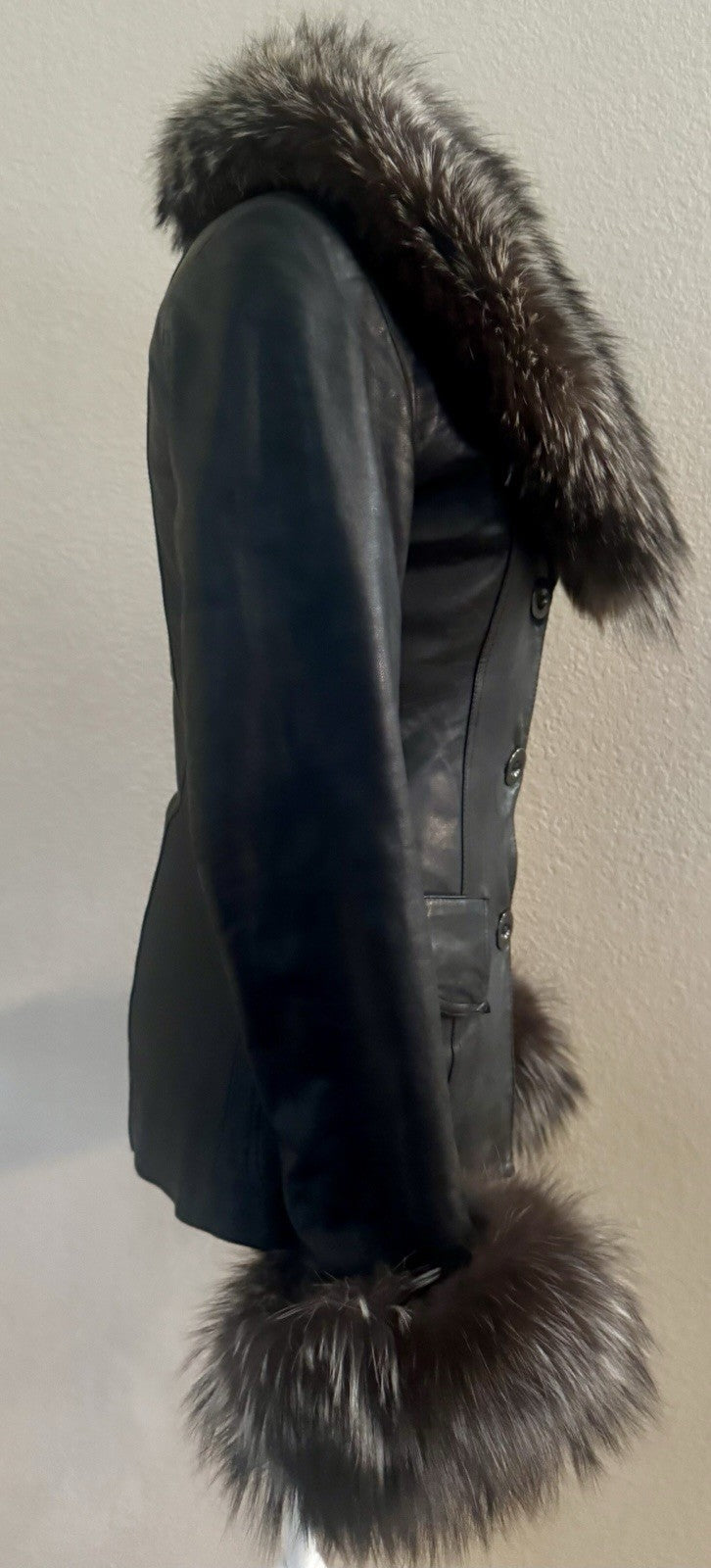 Italian Lamb Skin Leather Jacket with Removable Rabbit Insulation and Silver Fox Trim