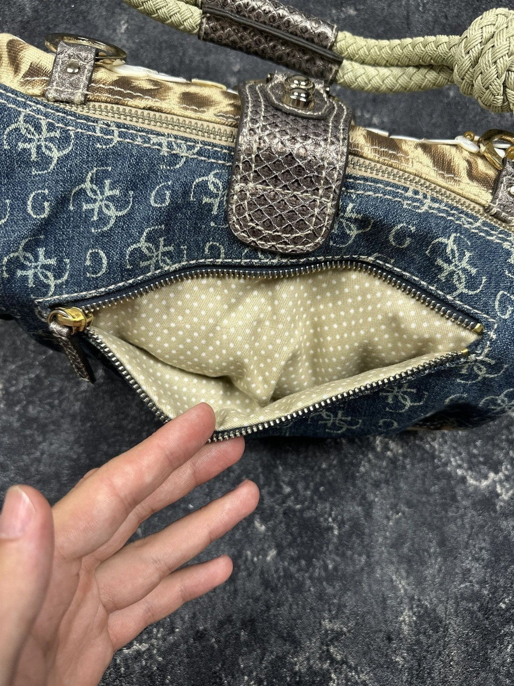NEW Vintage Y2K Guess Leopard Pattern Denim Baguette Mini Handle Bag Women's