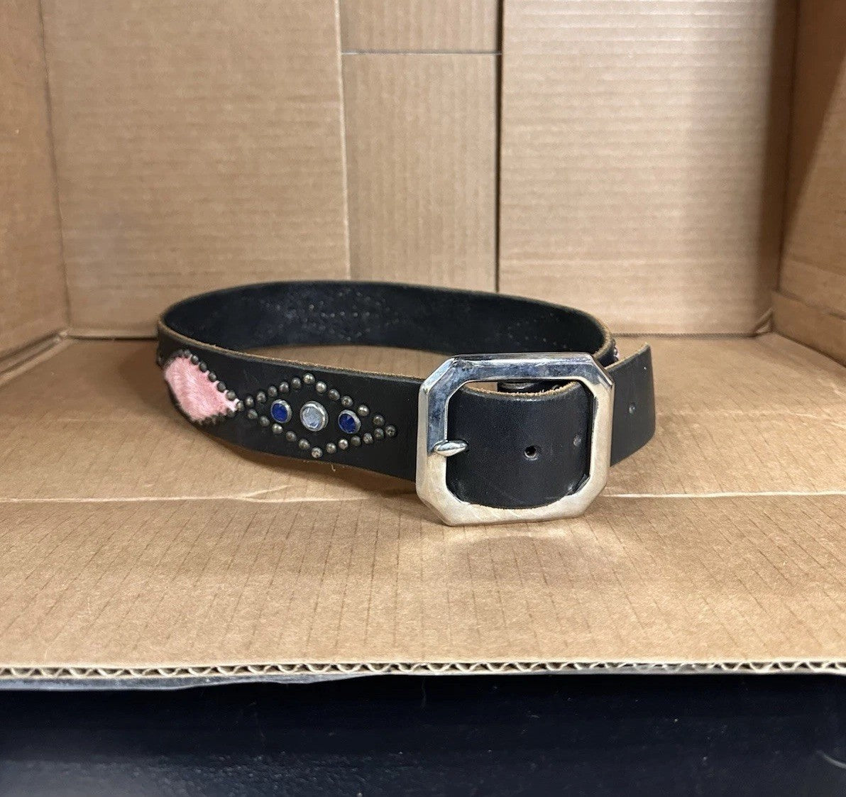 Jeff Gallea Leather Pony Hair Embellished Belt One Size Adult Leather VTG Boho