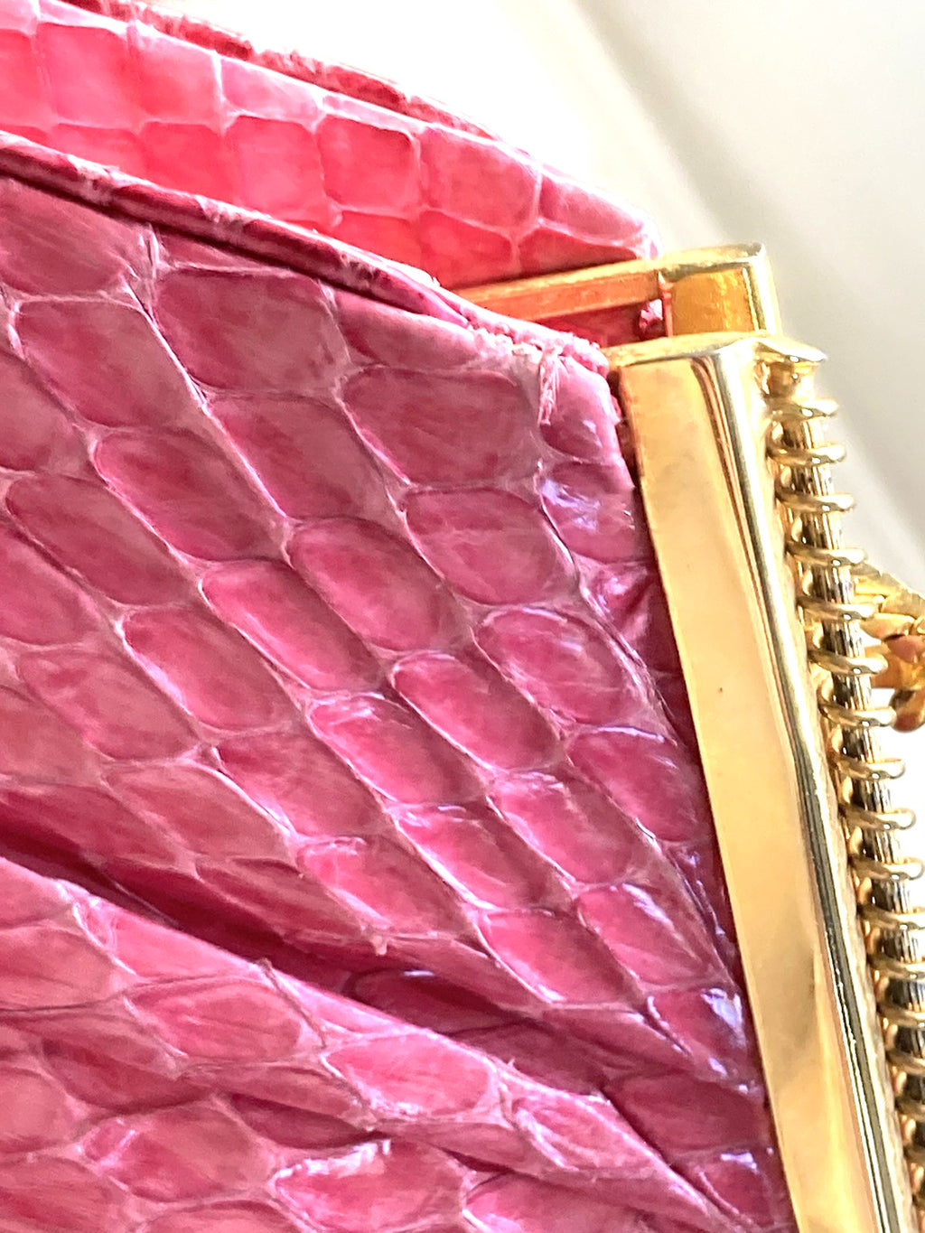 Judith Leiber Clutch Snakeskin RASPBERRY PINK Evening Bag Shoulder Vintage 1980s