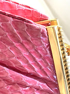 Judith Leiber Clutch Snakeskin RASPBERRY PINK Evening Bag Shoulder Vintage 1980s