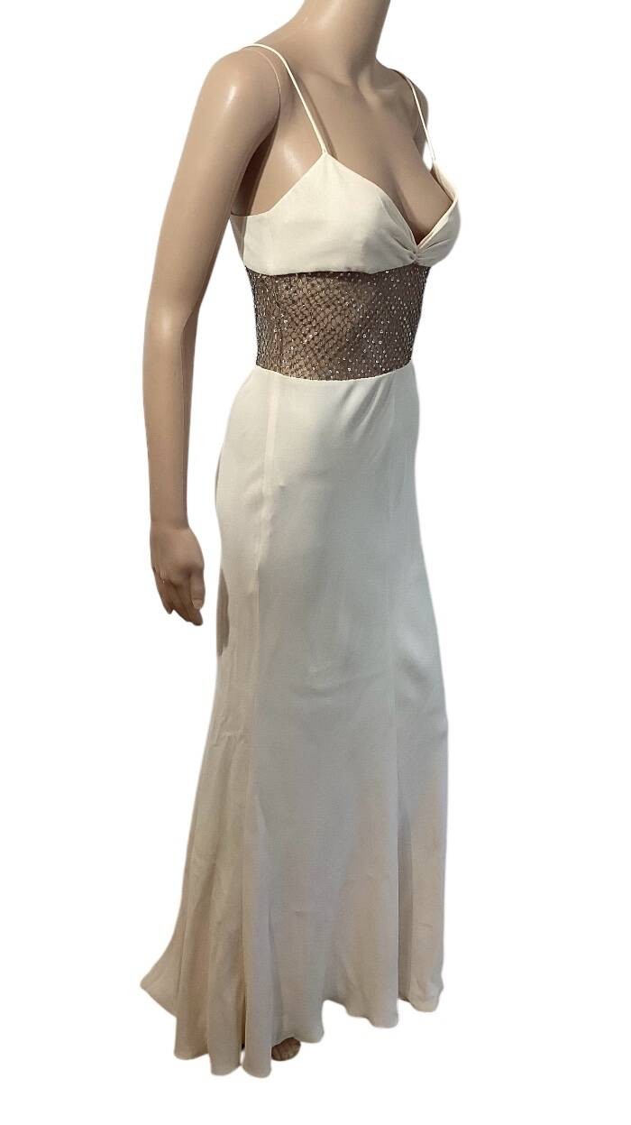 VALENTINO VINTAGE S/S 1997 RUNWAY SHEER EMBELLISHED GOWN SZ SMALL
