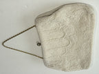 Vintage White Beaded Purse Clutch Bag Handbag Thin Gold Chain Handle