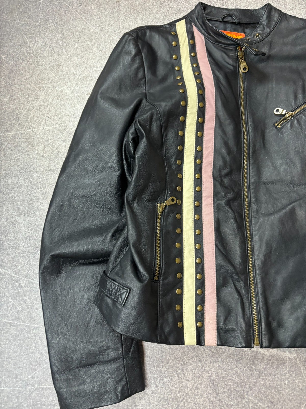 VTG Yohji Yamamoto Style Streetwear Racing Cropped Leather Jacket Fishbone