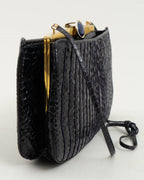 Vintage Judith Leiber Black Snakeskin Clutch Handbag Purse w. Lapis Lazuli Clasp