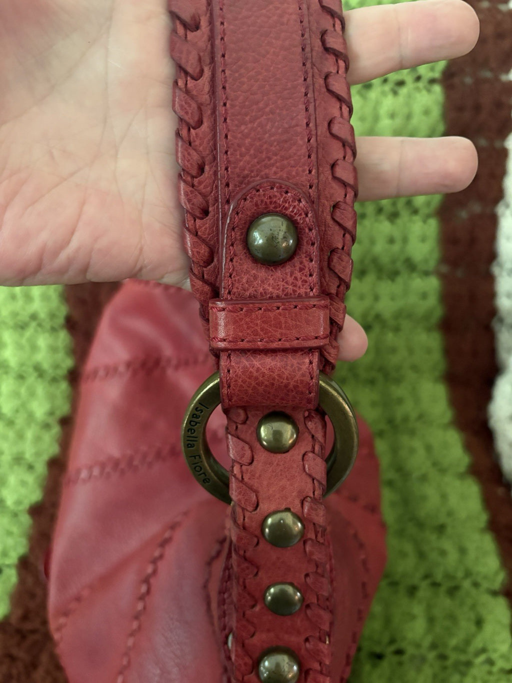 Isabella Fiore Audra Studded Leather Hobo Bag Red