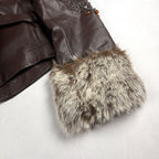 Together Vintage Leather Jacket Small Brown with Fur Trim