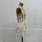 Vintage Y2K Paneled White Mixed-Media Crochet Tank Top
