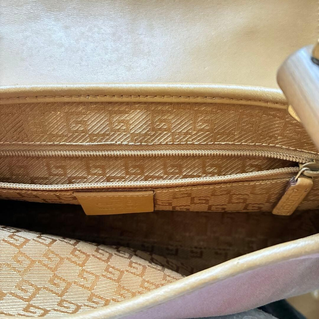 Gucci Jackie Bamboo Shoulder Bag Pink Suede Leather