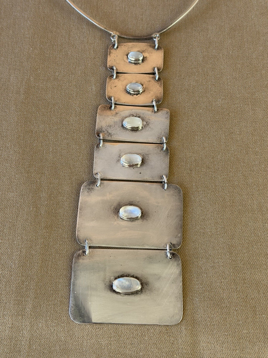 VTG Artisan Studio Modernist Sterling Silver 925 Moonstone Choker Necklace