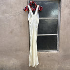 Vintage 1930s Pale Yellow Buttercup Dress Lace Bias Cut Art Deco Slip Gown Maxi