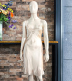 Vestido de cetim vintage autêntico Dolce & Gabbana com acabamento em renda 42IT-