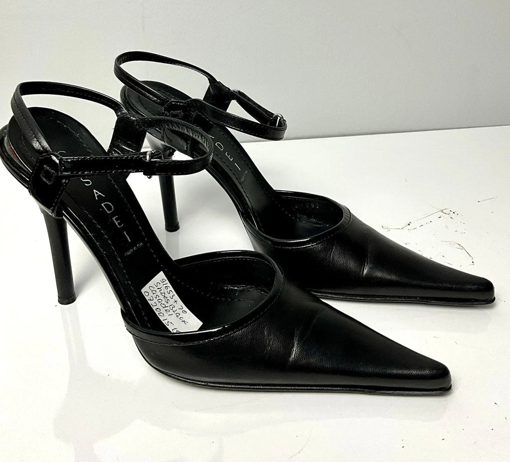 Vintage Casadei Black Leather Ankle-Strap Heels