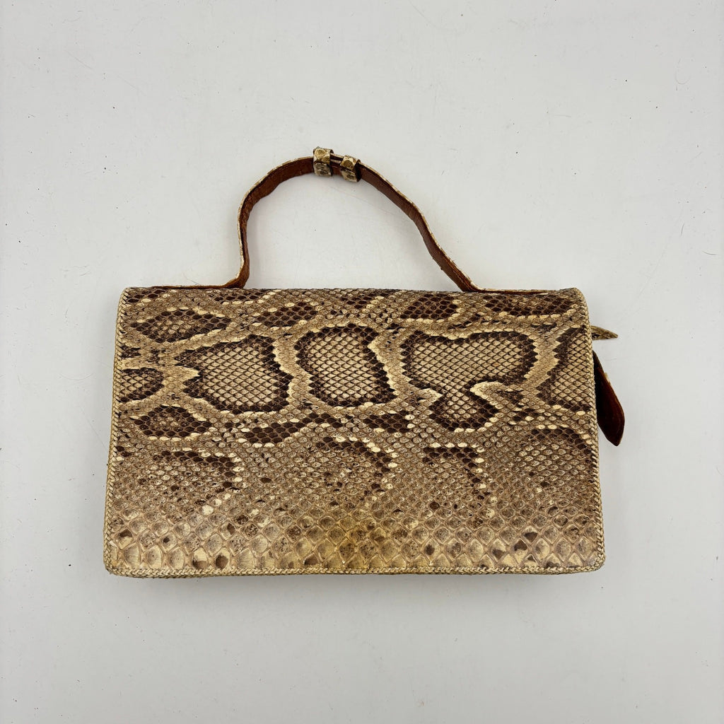 Vintage 1940s Genuine Python Snakeskin Clutch Purse Talon Hand Bag Exotic