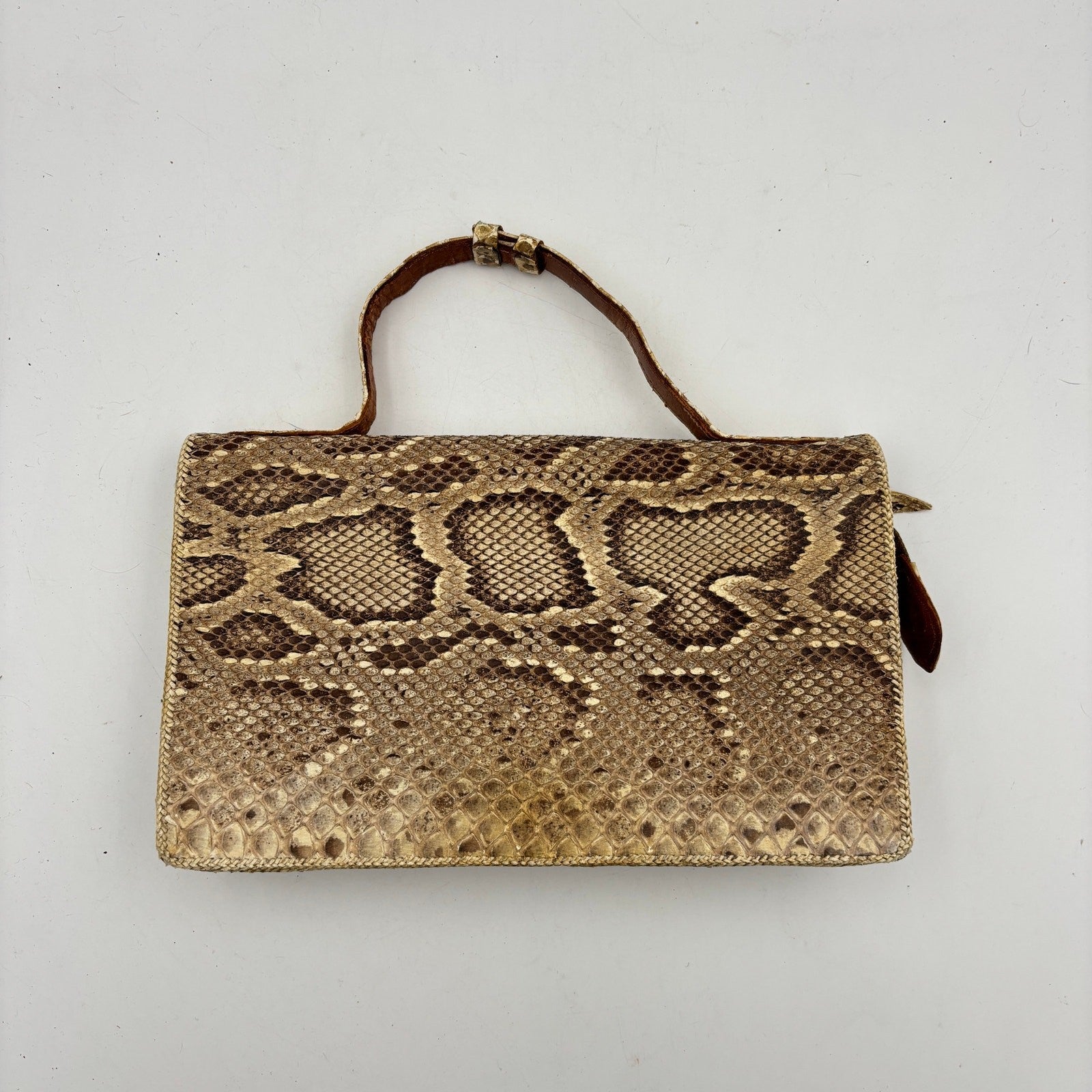 Vintage 1940s Genuine Python Snakeskin Clutch Purse Talon Hand Bag Exotic