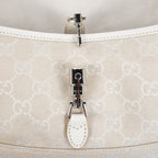 Gucci Jackie Slim Medium Shoulder Bag In Ivory GG Canvas W/ White Leather Trim